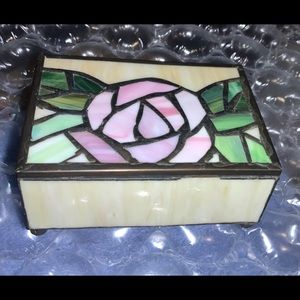 Stained Slag Rose Trinket Box, Rose Hinged